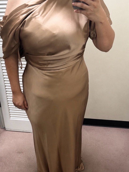 Alex Marie Dresses & Skirts - Alex Marie One-Shoulder Satin Gown in Warm Gold